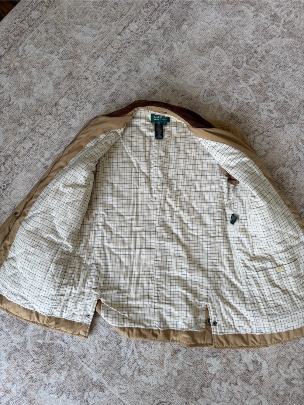 Lauren Ralph Lauren Quilted Utility Jacket in Camel with Brown Corduroy Collar - Picture 3 of 6
